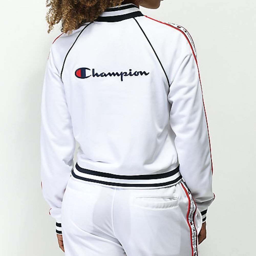 Champion Crop White Track Jacket